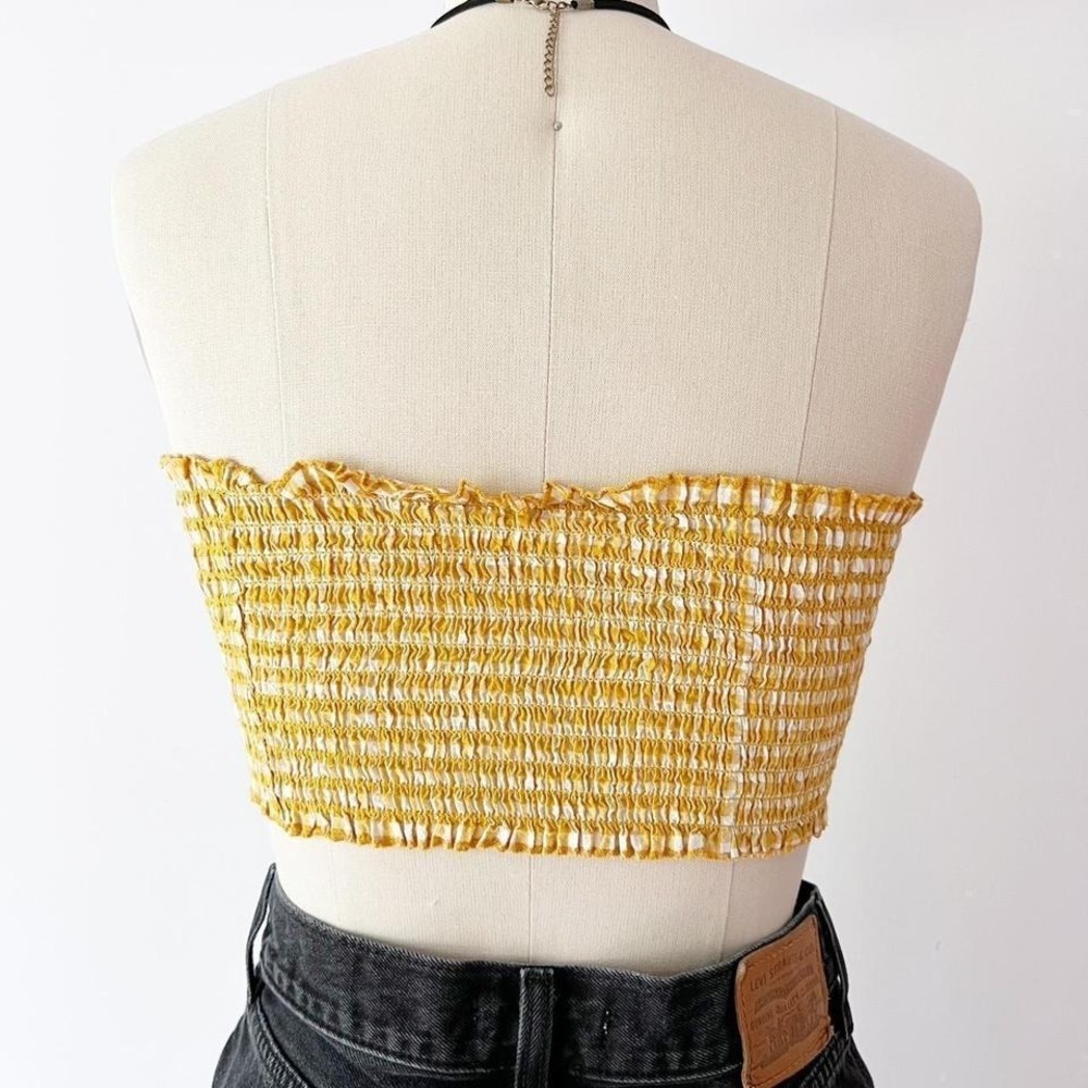 Brandy Melville Tube Top Yellow Gingham Smocked Strapless Crop Top - Picture 5 of 7